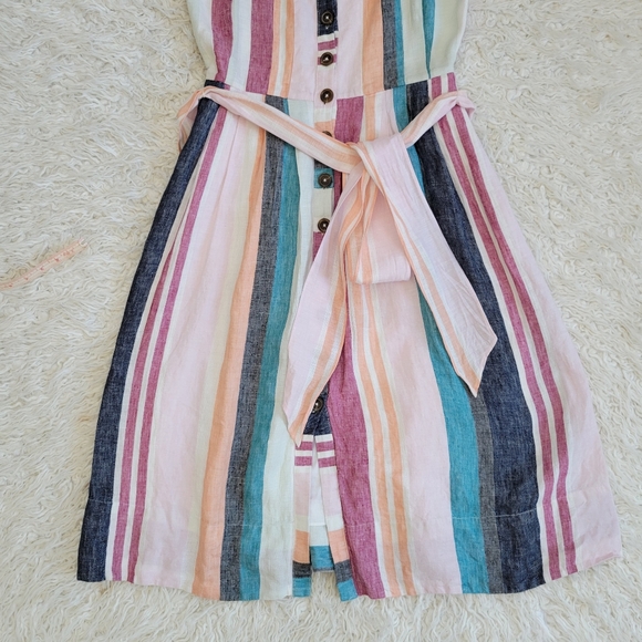 J Crew Button Up Midi Belted Linen Dress Mixed Stripe AK255 - Picture 7 of 12